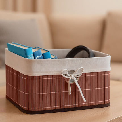 Bamboo Storage Baskets with Fabric Lining, Set of 3