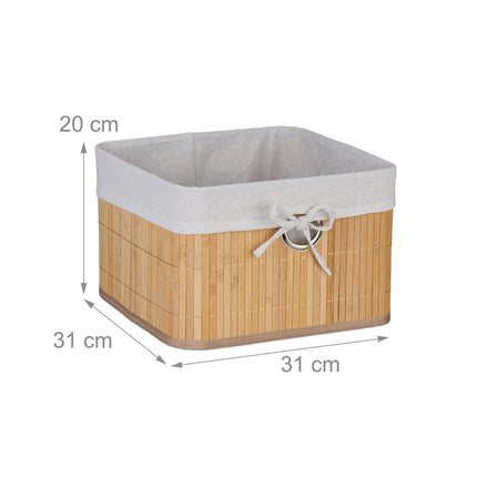 Bamboo Storage Baskets with Fabric Lining, Set of 3