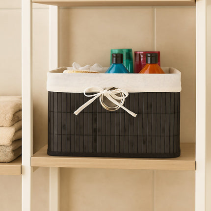 Bamboo Storage Baskets with Fabric Lining, Set of 3