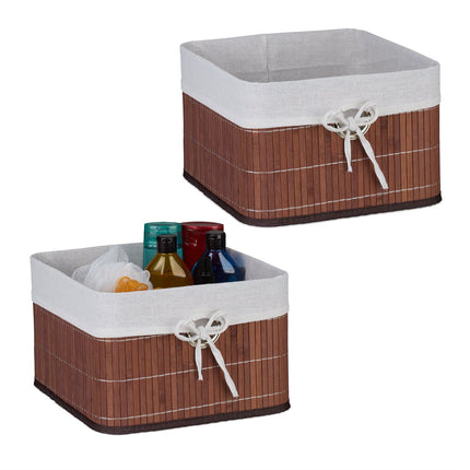 Bamboo Storage Baskets with Fabric Lining, Set of 3