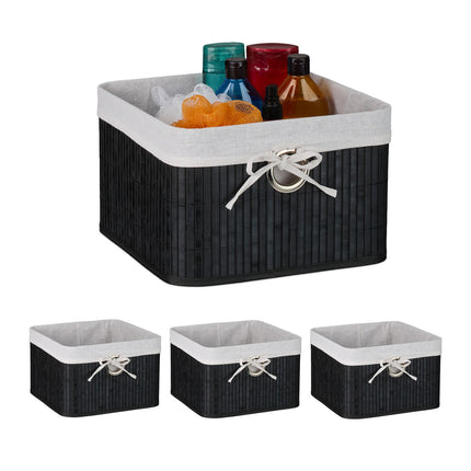 Bamboo Storage Baskets with Fabric Lining, Set of 3