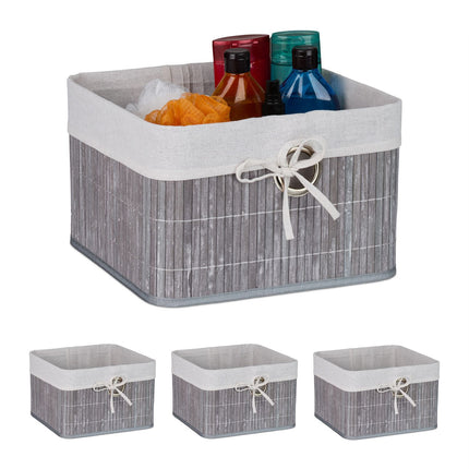 Bamboo Storage Baskets with Fabric Lining, Set of 3