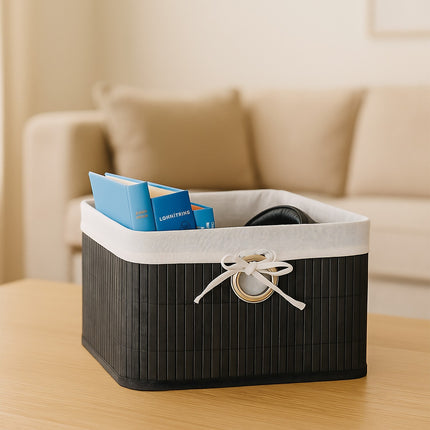 Bamboo Storage Baskets with Fabric Lining, Set of 3