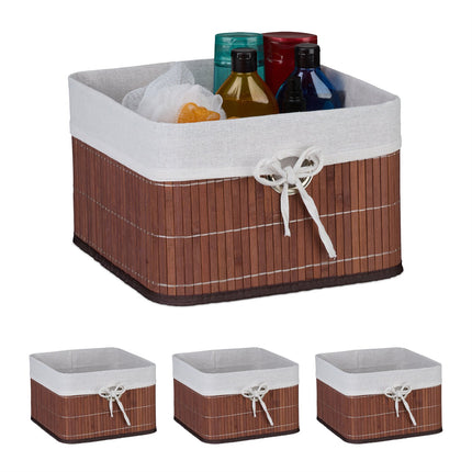 Bamboo Storage Baskets with Fabric Lining, Set of 3