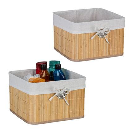 Bamboo Storage Baskets with Fabric Lining, Set of 3
