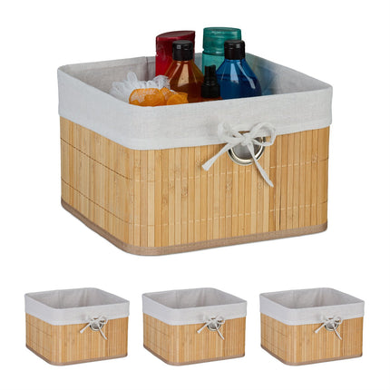 Bamboo Storage Baskets with Fabric Lining, Set of 3