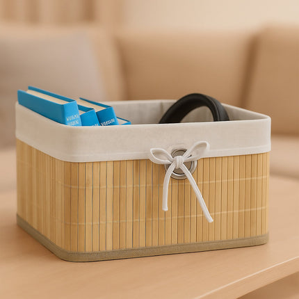 Bamboo Storage Baskets with Fabric Lining, Set of 3