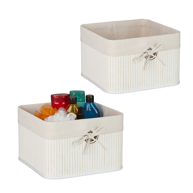 Bamboo Storage Baskets with Fabric Lining, Set of 3