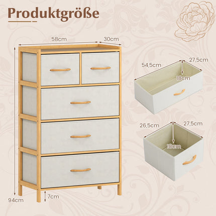 Bamboo Storage Dresser with 5 Fabric Drawers and Shelf