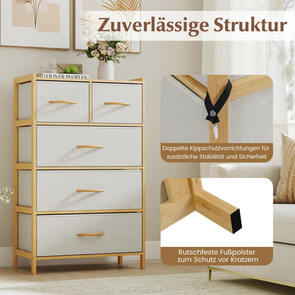 Bamboo Storage Dresser with 5 Fabric Drawers and Shelf