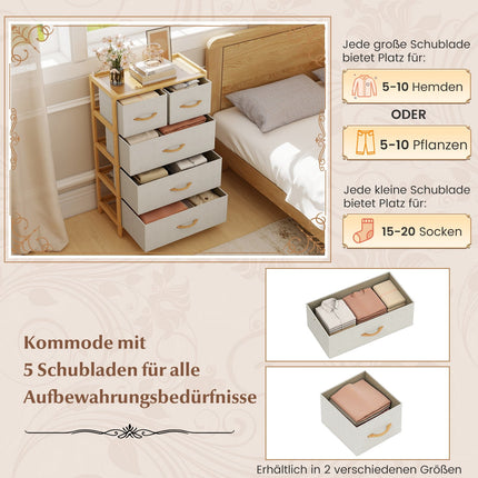Bamboo Storage Dresser with 5 Fabric Drawers and Shelf