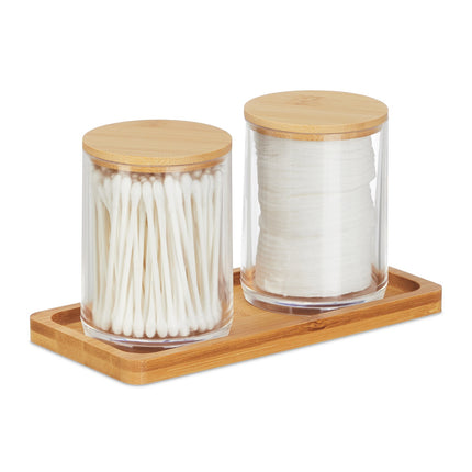 Bamboo Storage Set with Tray and Lids, 2 Compartments