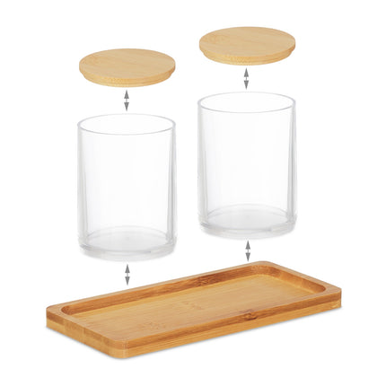 Bamboo Storage Set with Tray and Lids, 2 Compartments