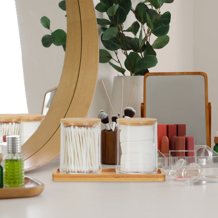 Bamboo Storage Set with Tray and Lids, 2 Compartments