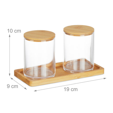 Bamboo Storage Set with Tray and Lids, 2 Compartments