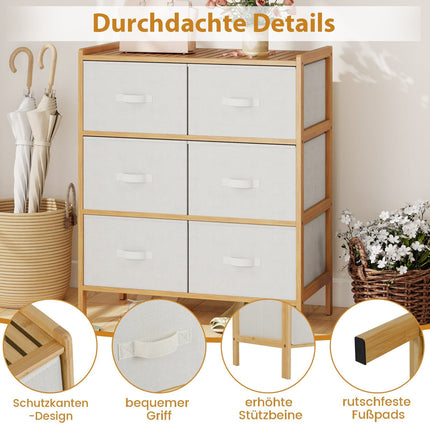 Bamboo Storage Tower with 6 Fabric Drawers & Shelf
