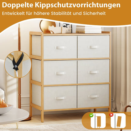 Bamboo Storage Tower with 6 Fabric Drawers & Shelf