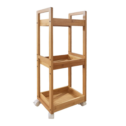Bamboo Storage Trolley with 3 Adjustable Shelves
