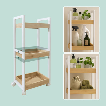 Bamboo Storage Trolley with 3 Adjustable Shelves