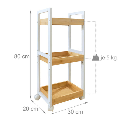 Bamboo Storage Trolley with 3 Adjustable Shelves