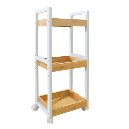 Bamboo Storage Trolley with 3 Adjustable Shelves