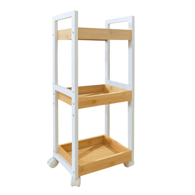 Bamboo Storage Trolley with 3 Adjustable Shelves