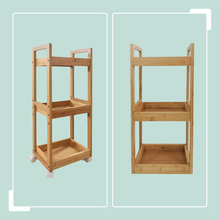 Bamboo Storage Trolley with 3 Adjustable Shelves