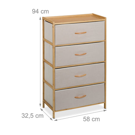 Bamboo Storage Unit with 4 Fabric Drawers