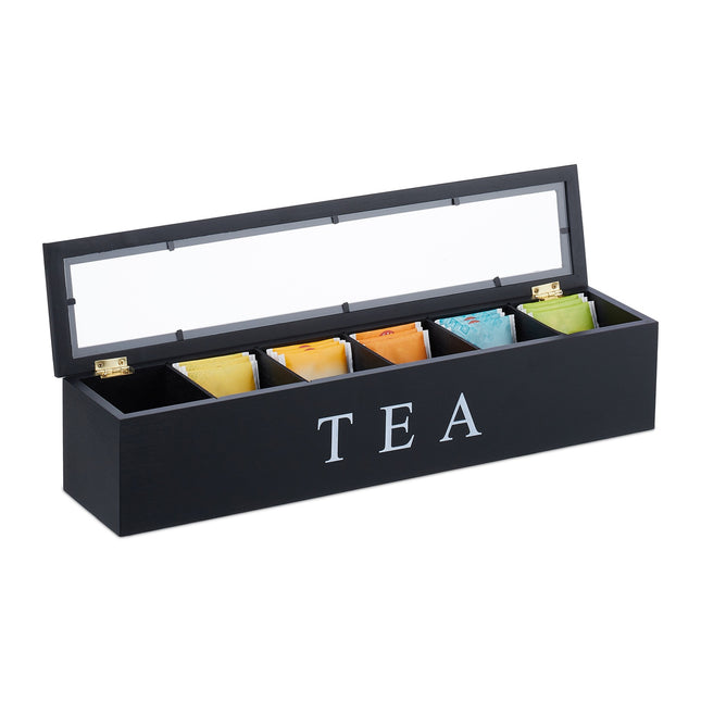 Bamboo Tea Bag Organizer with 6 Compartments
