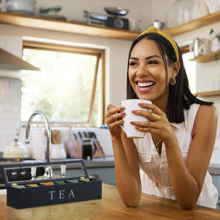 Bamboo Tea Bag Organizer with 6 Compartments