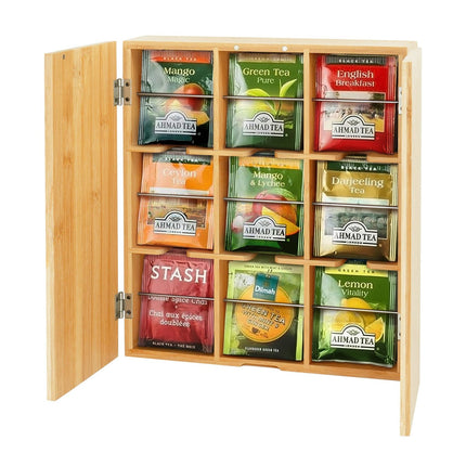 Bamboo Tea Box, 9 Slots – Wall-Mountable Organizer