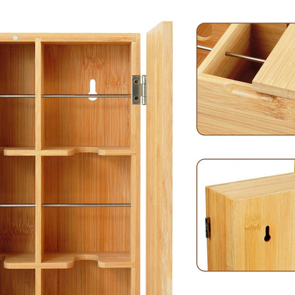 Bamboo Tea Box, 9 Slots – Wall-Mountable Organizer