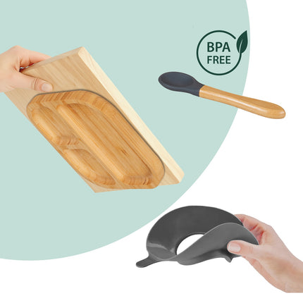 Bamboo Toddler Plate with Spoon – Non-Slip, 3 Compartments