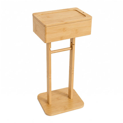 Bamboo Toilet Roll Holder with Storage Shelf and Smartphone Stand