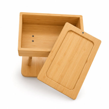 Bamboo Toilet Roll Holder with Storage Shelf and Smartphone Stand