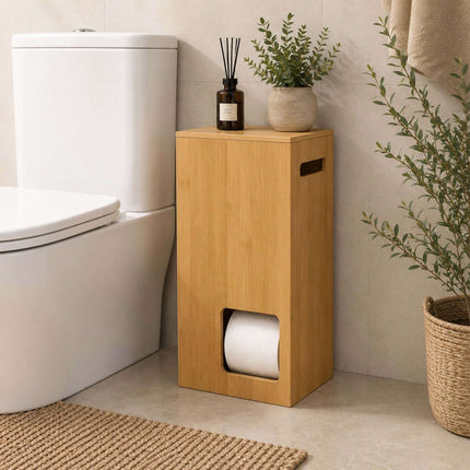 Bamboo Toilet Roll Storage Box with Lid for 8 Rolls, Natural, 50 cm