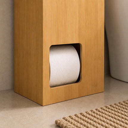 Bamboo Toilet Roll Storage Box with Lid for 8 Rolls, Natural, 50 cm