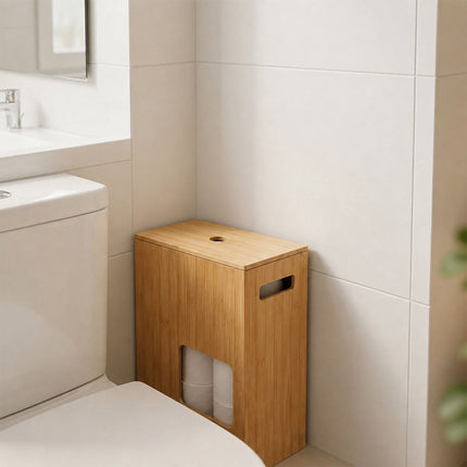 Bamboo Toilet Roll Storage Box with Lid for 8 Rolls, Natural, 50 cm