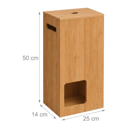 Bamboo Toilet Roll Storage Box with Lid for 8 Rolls, Natural, 50 cm