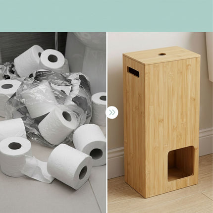 Bamboo Toilet Roll Storage Box with Lid for 8 Rolls, Natural, 50 cm