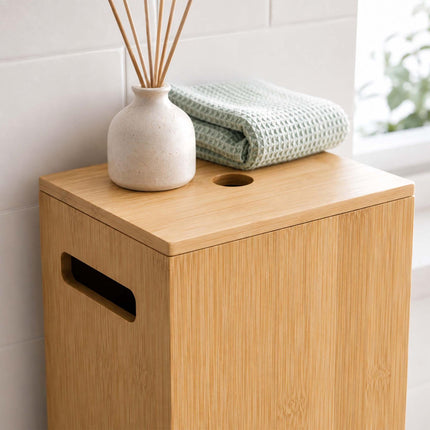 Bamboo Toilet Roll Storage Box with Lid for 8 Rolls, Natural, 50 cm