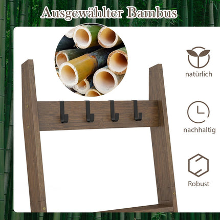 Bamboo Towel Ladder with 4 Hooks & 5 Rungs, Anti-Tip