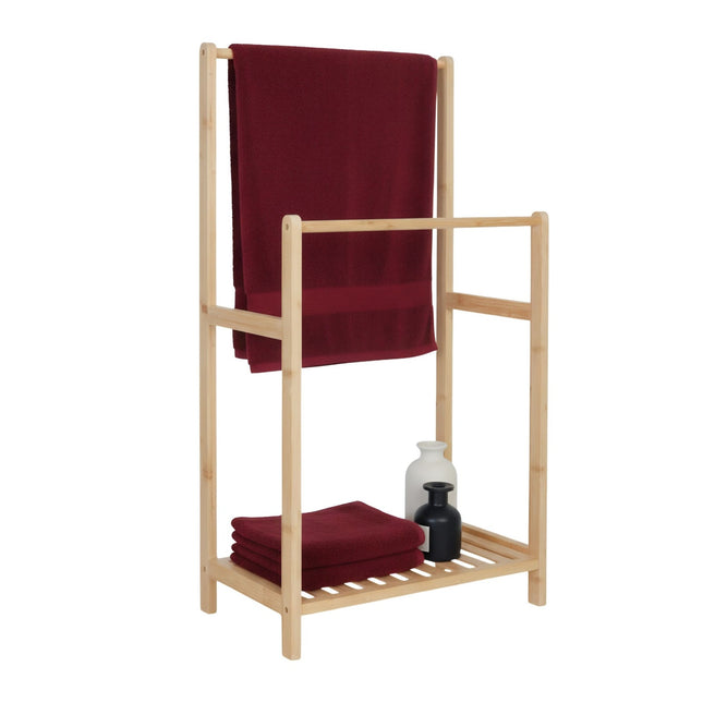 Bamboo Towel Rack with 2 Bars and Shelf