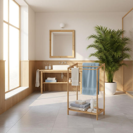 Bamboo Towel Rack with 3 Bars and Shelf