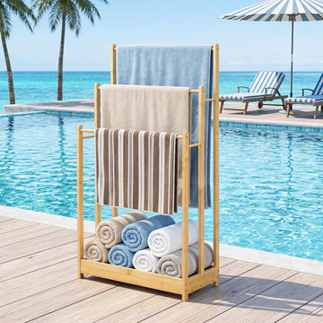 Bamboo Towel Rack with Storage Shelf, 3-Tier, Natural Finish