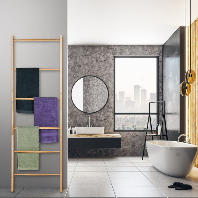 Bamboo Towel Stand with 6 Bars and 2 Shelves