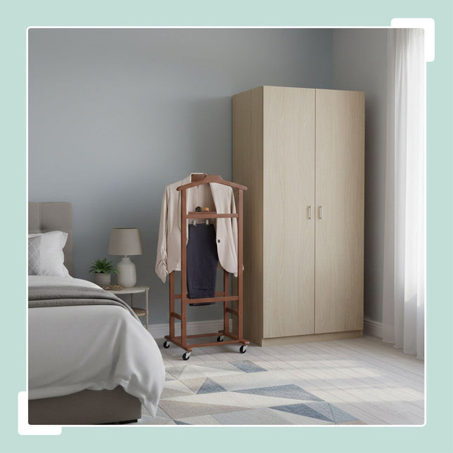 Bamboe kledingstandaard met hangers en wielen