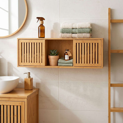 Bamboo Wall Cabinet with Sliding Doors – Natural Finish