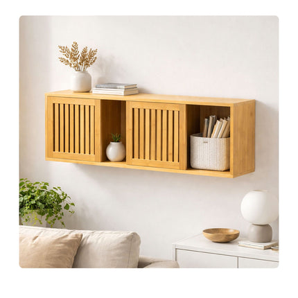 Bamboo Wall Cabinet with Sliding Doors – Natural Finish