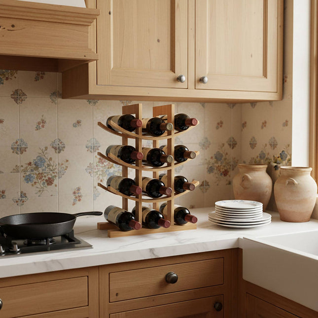Bamboo Wine Rack for 12 Bottles, Curved Design